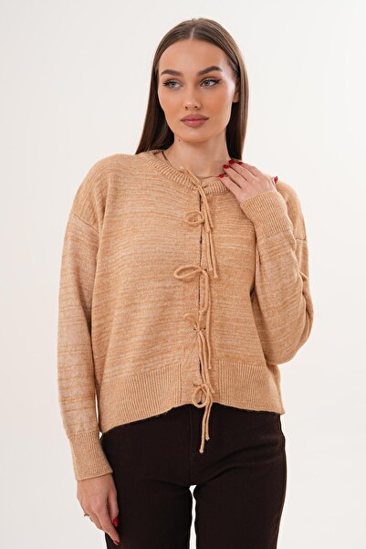 ŞİMAL Women's Front Lace Detailed Knitwear Knitted Cardigan 255229 -