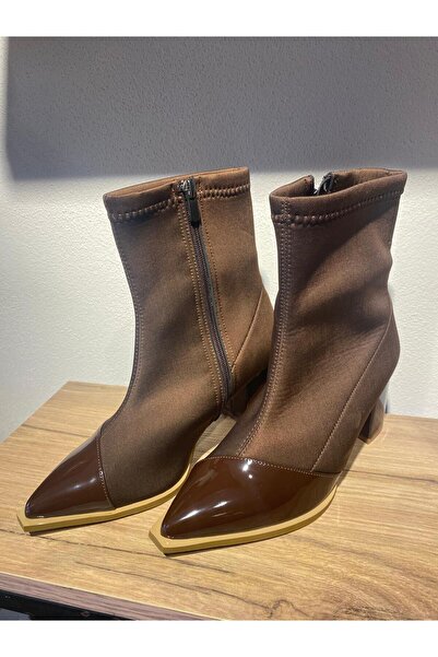 CHERİE Kadın Acı Kahve Dalgıç Kumaş ve Rugan Topuklu Bot