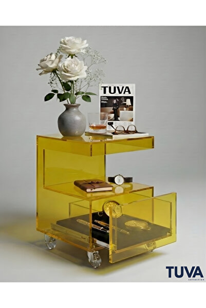 TUVA REKLAM BREATHE - Çekmeceli Tekerlekli Pleksi Yan Sehpa Komodin | Modern ...
