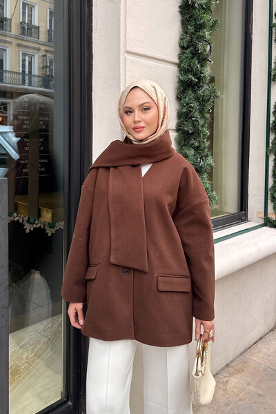 LOCCO Women's Scarf Detailed Cashmere Brown