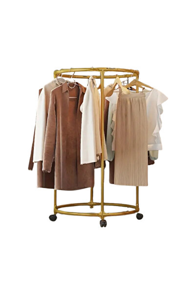OEM Round Clothes Rack, Stainless Steel, Gold, 130 CM, 40 KG, on Wheels
