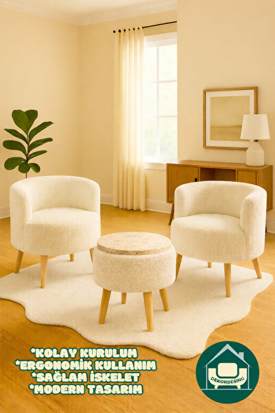 DEKOR MOBİLYACIM Helkard Comfort Çay Seti Ve Peluş Ikili Berjer & Üstü Tablal...