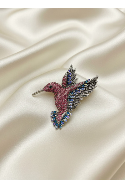 GKCBijoux Vintage Tasarım Kristal Taşlı Renkli Arı Kuşu Broş Yaka İğnesi