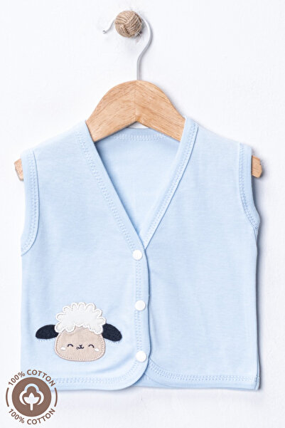 Miniel Unisex Baby Lamb Embroidered Organic Cotton Newborn Combed Baby Vest