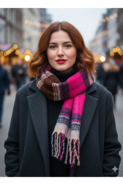 la_hatun Kadın Desenli Yumuşak Püskülü Atkı