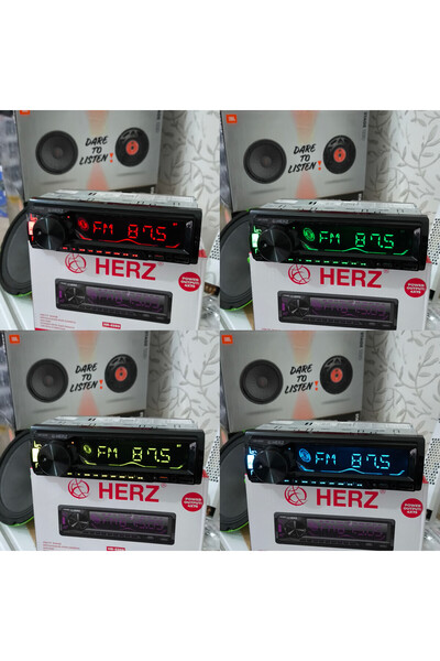 patili tasarım Herz Oto Teyp Bluetooth Usb Cift Amfi Cikisli 7 Renkli 4x75 W
