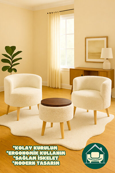 DEKOR MOBİLYACIM Helkard Comfort Çay Seti Ve Peluş Ikili Berjer & Üstü Tablal...