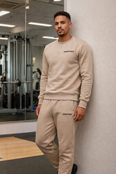 COMBİNE MİCHAİL Ανδρικό Σπορ Κρεμ Σετ Φόρμας Δύο Τεμαχίων