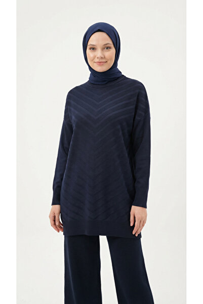 nevmira Long Knitwear Sweater Verev Pattern Comfortable Fit Hijab Tunic