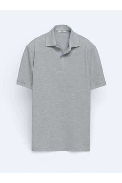Kip Anthracite Plain Polo Neck Cotton Blend T-Shirt