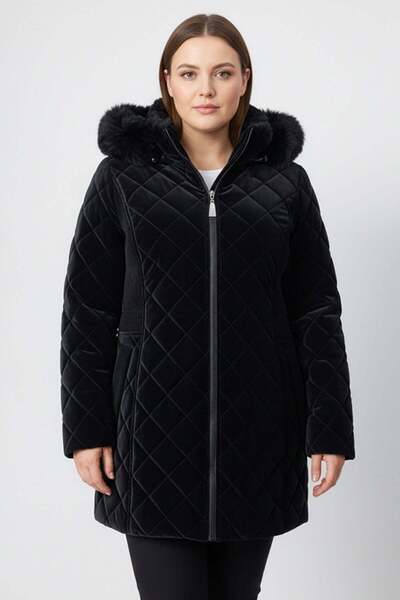 Ekol Yakası Kürklü Kapitone Şişme Kaban