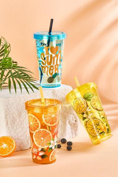 Cosiness Practical Glass with Lid and Straw 600 ml