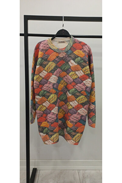 Hatun Atila Hatunatila Patterned Crew Neck Long Sweater - 4769-49