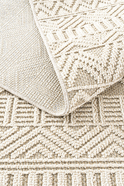 Cool Halı Bej Bukleli 6 Metrekare Dokuma Püskül Etnik İnce Dekoratif Ev Salon...