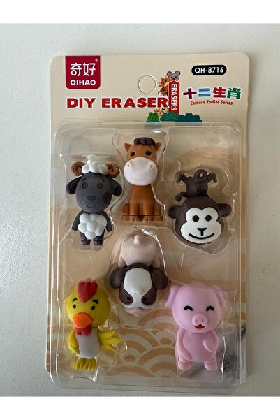 QIHAO Dıy eraser evçil hayvanlar şekillerinde silği 6lı set 11x17x3 cm