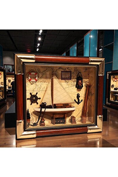 Kuzey Tacı Nostaljik Ahşap Çerçeveli 3D Yelkenli Gemi Tablo – Vintage Denizci...