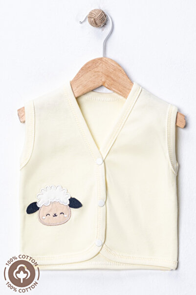 Miniel Unisex Baby Lamb Embroidered Organic Cotton Newborn Combed Baby Vest