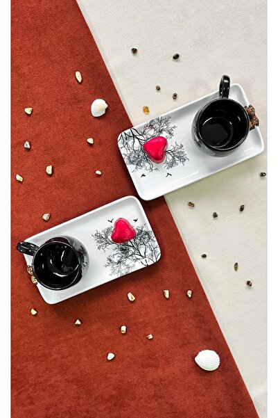 Erbaşlar Valentine's Day 4 Piece Coffee Cup & Saucer Set for 2 People