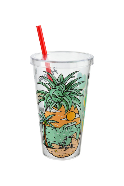 Cosiness Practical Glass with Lid and Straw 600 ml