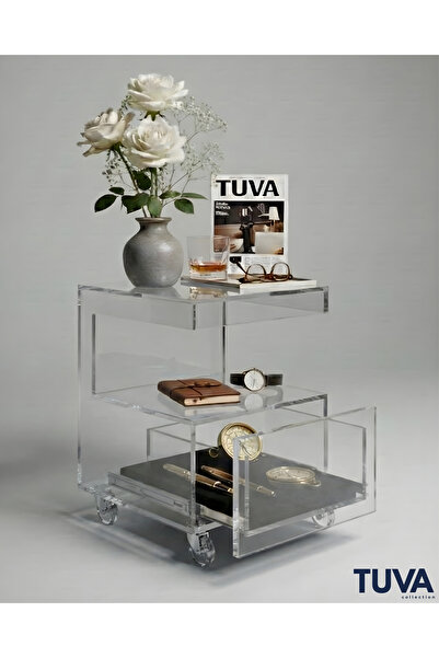 TUVA REKLAM BREATHE - Çekmeceli Tekerlekli Pleksi Yan Sehpa Komodin | Modern ...