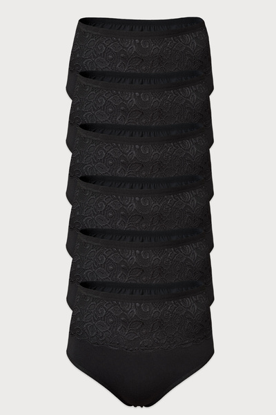 Malabadi Women's Black 6-Pack Lace Modal High Waist Shaping / Sculpting Panties 6m1920