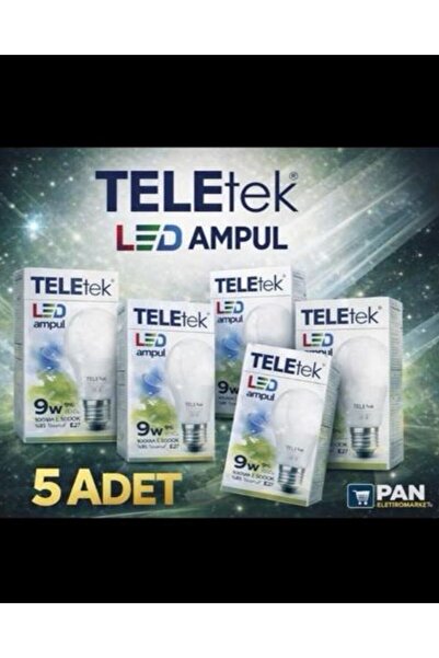 Teletek LED Ampul 9W 5’li Set | 100W Eşdeğer | 6500K Beyaz Işık | %85 Tasarruf | E27 Duy (Teletek)