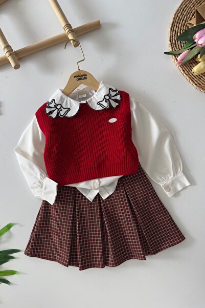 Minigimin Cicileri My Little Girl's Cicileri 3-Piece Girl's Suit with Bow Detail - Red