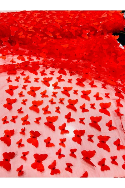 CANTEKİN TEKSTİL 3D KELEBEK İŞLEME TÜL KUMAŞ - EN 150CM