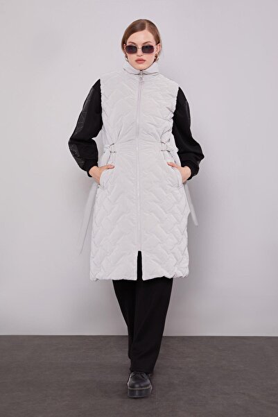 Levidor Stone Quilted Pattern Belted Vest