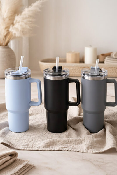 DİVAYS 1200 ml Pipetli Çelik Termos Bardak - Isı Korumalı Büyük Boy Kahve ve Su Matarası