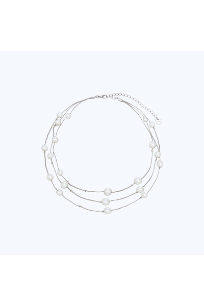 Lifestyle Metallic Pearl Embellished Layered Necklace