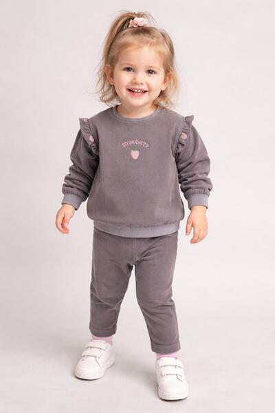 dinamik çocuk Kız Bebek/Çocuk Pembe Çilek Nakışlı 2parça Omuzdan Çıtçıtlı Esn...