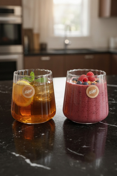 Kitchen Way Borosilicate 2-Piece Glass Soft Drink Cup 450ml Heat Resistant Transparent Glass Cup Set Kw-1055