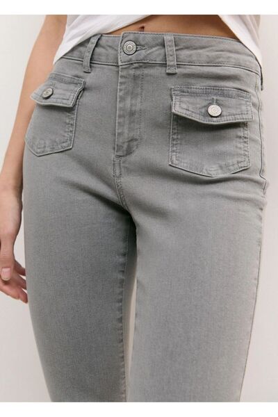 Mokşa Front Pocket Button Detail Brwn Jean Pants