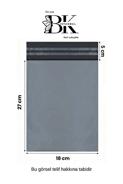 bkistanbul Kargo Poşeti Cepsiz 18x27 +5 cm Kargo Poşeti 80 Mikron İç Göstermez Gri Kargo Poşeti 50 Adet