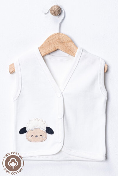 Miniel Unisex Baby Lamb Embroidered Organic Cotton Newborn Combed Baby Vest