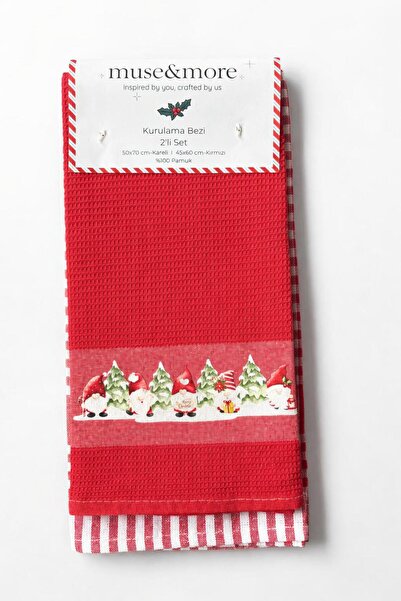 S&R 2-Pack of Drying Cloths Kitchen Hand Towels Christmas Gift Checkered and Printed Pattern Dwarf Pattern