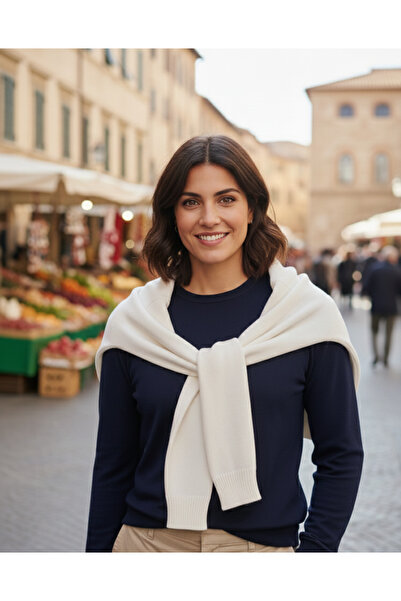 Mollycrush Women's Ecru Sweater-Looking Knitwear Shawl |   Tie-Up Casual Sele...