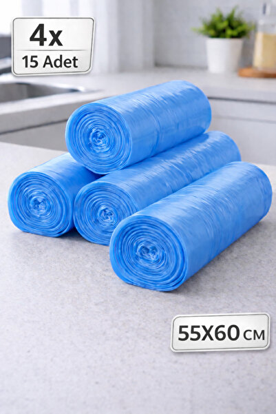 nex pack Orta Boy 55x60CM ŞEFFAF MİNİ BOY ÇÖP POŞETİ 4x15 ADET, Yıldız Kesim, Sızdırmaz,Çöp Torbası