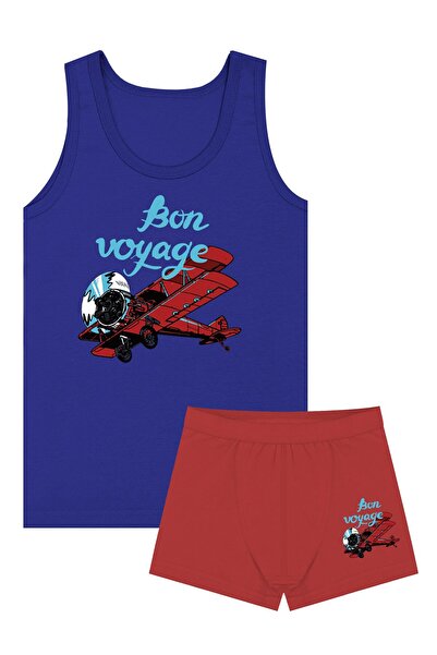 Öts Boy's Singlet Boxer ελαστικό ύφασμα Blue Airplane (96% βαμβάκι - 4% ελαστάνη)
