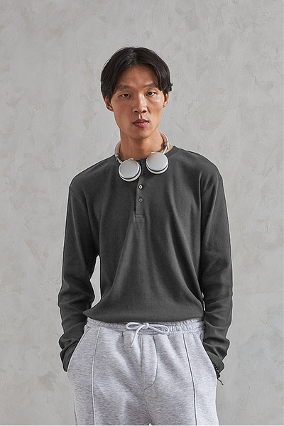 HYMAN Men's Crew Neck Buttoned Combed Cotton Blouse