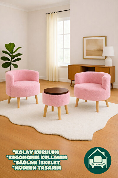 Lunera Mobilya LN Helkard Comfort Çay Seti Ve Peluş Ikili Berjer & Üstü Tabla...
