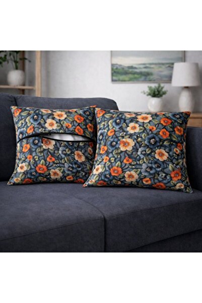 Eys غطاء وسادة قطني رقمي ذو وجهين - مبطن بسحاب مخفي (43×43 سم) مجموعة من قطعتين