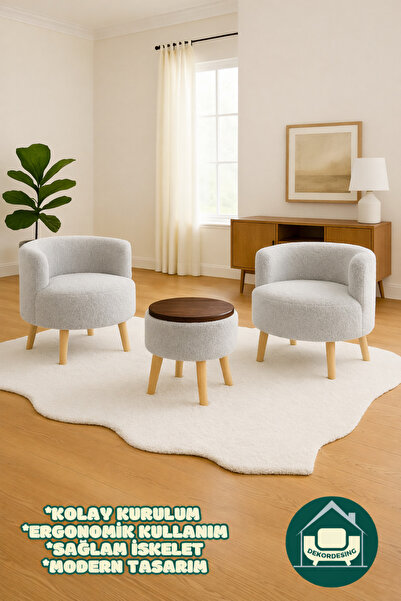 DEKOR MOBİLYACIM Helkard Comfort Çay Seti Ve Peluş Ikili Berjer & Üstü Tablal...