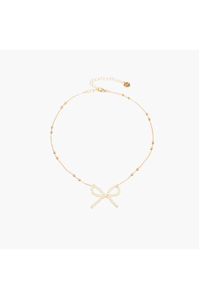 Lifestyle قلادة من اللؤلؤ على شكل فيونكة معدنية