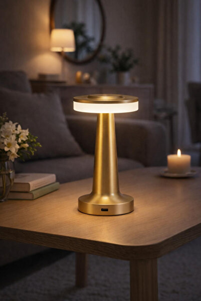 NASYONEL TOYS Dokunmatik Şarjlı Masa Lambası – Gold Renk Modern LED Abajur