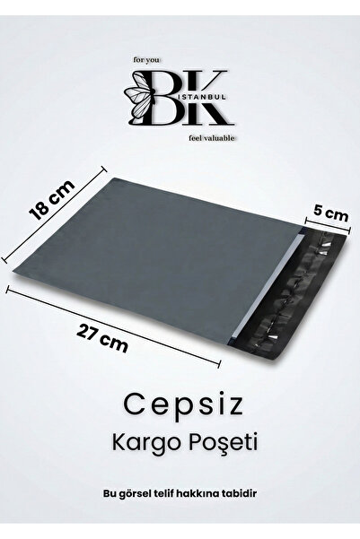 bkistanbul Kargo Poşeti Cepsiz 18x27 +5 cm Kargo Poşeti 80 Mikron İç Göstermez Gri Kargo Poşeti 25 Adet