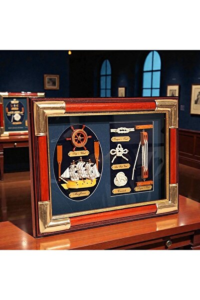 Kuzey Tacı El Yapımı Marin Temalı Ahşap Çerçeveli Dekoratif Tablo – Gemi, Düm...