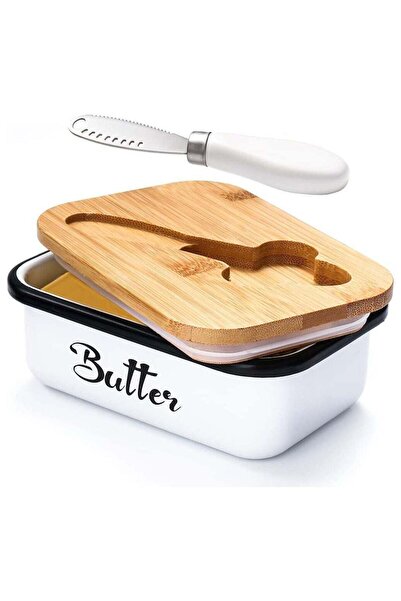 Generic طبق زبدة كبير مع غطاء وسكين