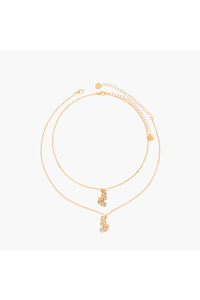 Lifestyle قلادة مرصعة بنصف فراشة - طقم من قطعتين